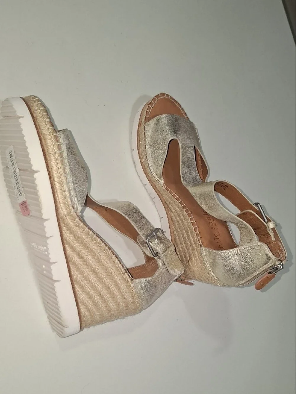 Gentle  Souls Metallic Gold Wedge Sandals with Ankle Strap